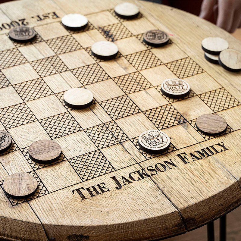 Personalized Tennessee Whiskey Barrel Checkerboard Game Table Set - Holtz Leather