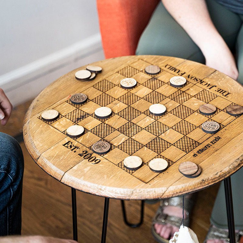 Personalized Tennessee Whiskey Barrel Checkerboard Game Table Set - Holtz Leather
