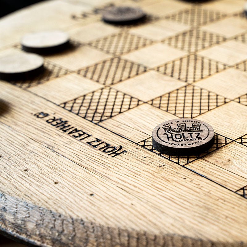 Personalized Tennessee Whiskey Barrel Checkerboard Game Table Set - Holtz Leather