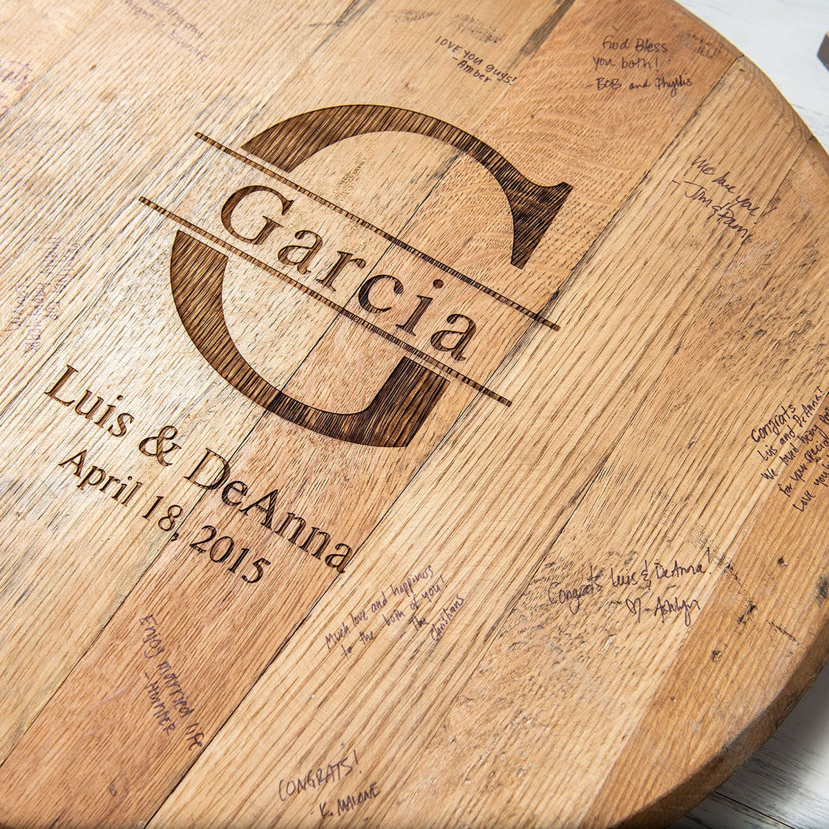 Personalized Tennessee Whiskey Barrel Head Wedding Guestbook Welcome Sign - Holtz Leather