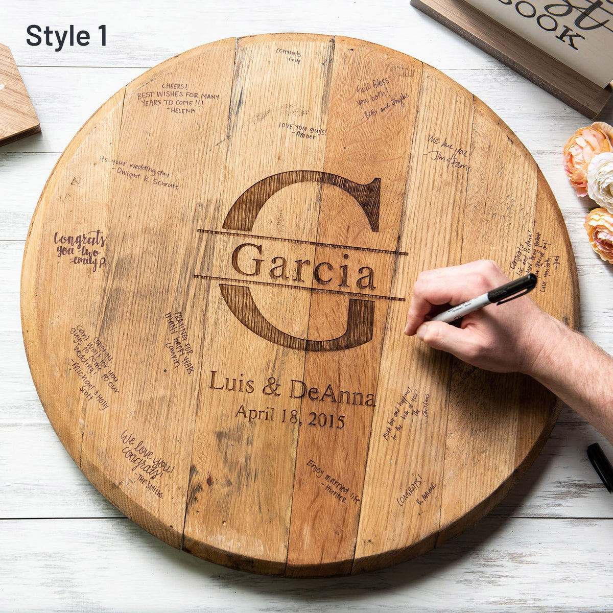 Personalized Tennessee Whiskey Barrel Head Wedding Guestbook Welcome Sign - Holtz Leather