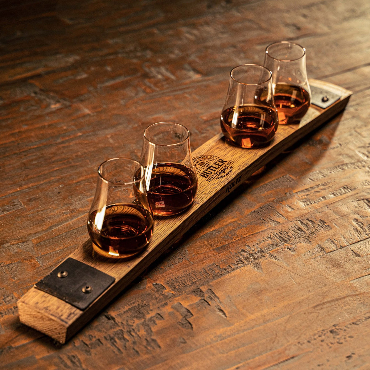 Personalized Whiskey Flight from Tennessee Whiskey Barrel Stave Barware - Holtz Leather