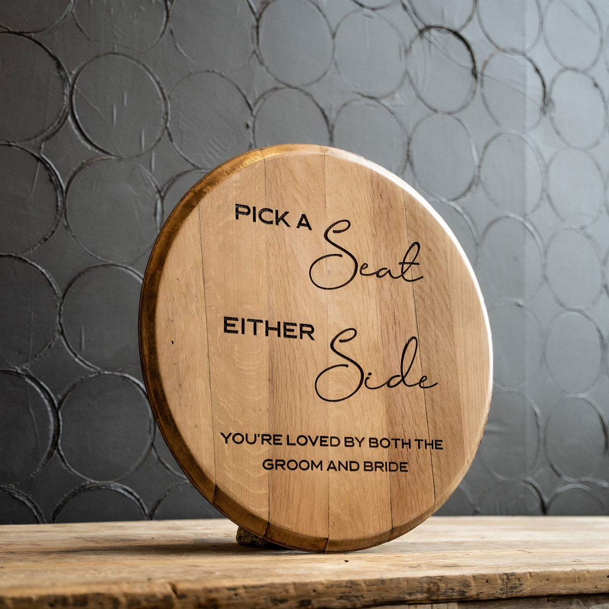 Pick A Seat, Either Side - Personalized Wedding Welcome Sign - Holtz Leather
