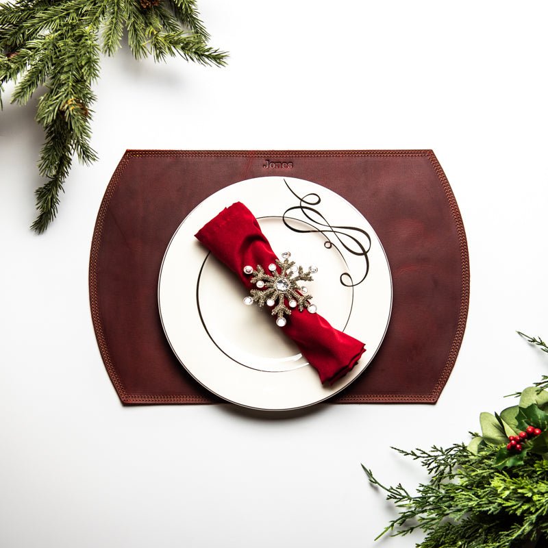 Straight Edged Oval Personalized Fine Leather Placemat - Holtz Leather