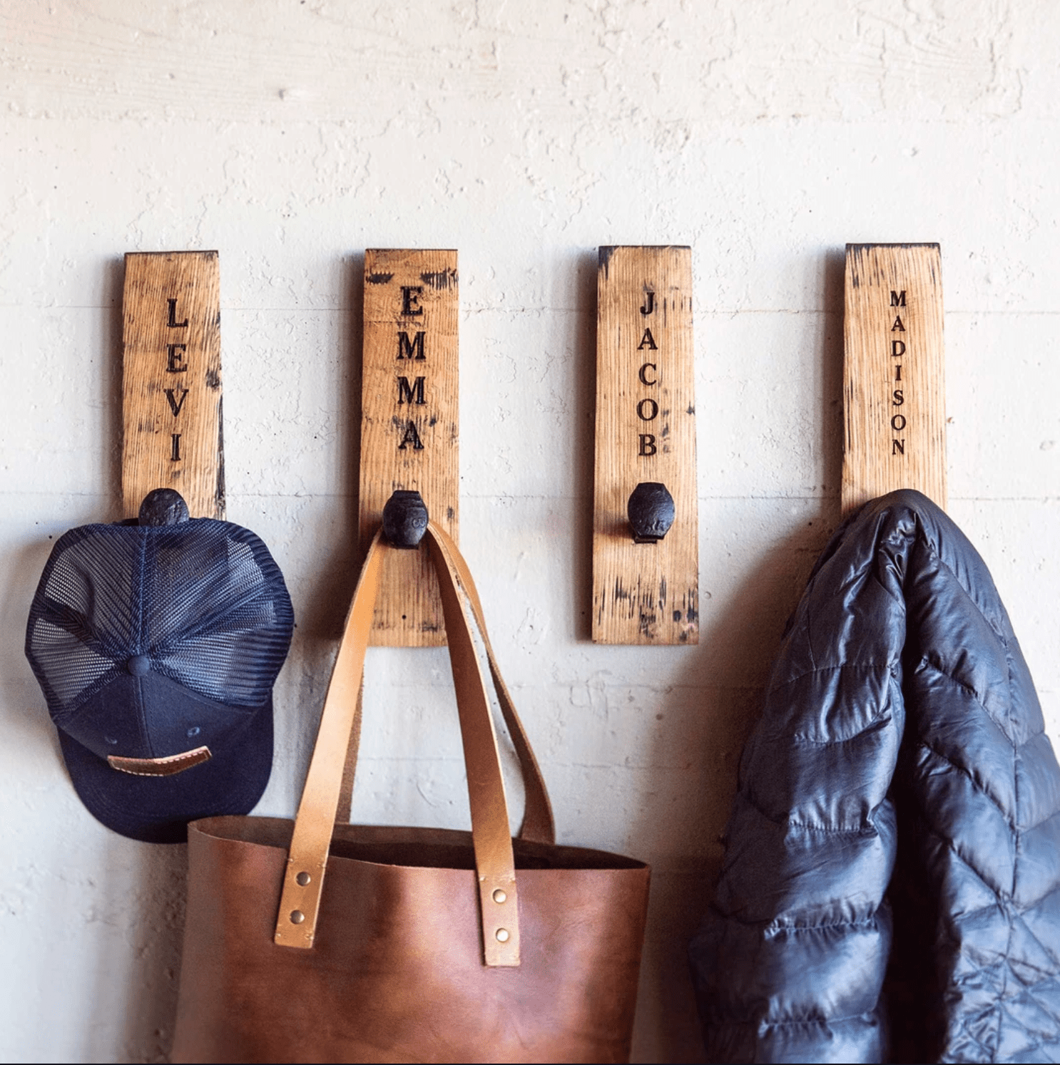 Tennessee Whiskey Barrel Personalized Wall Hangers Mudroom or Entryway Hooks - Holtz Leather