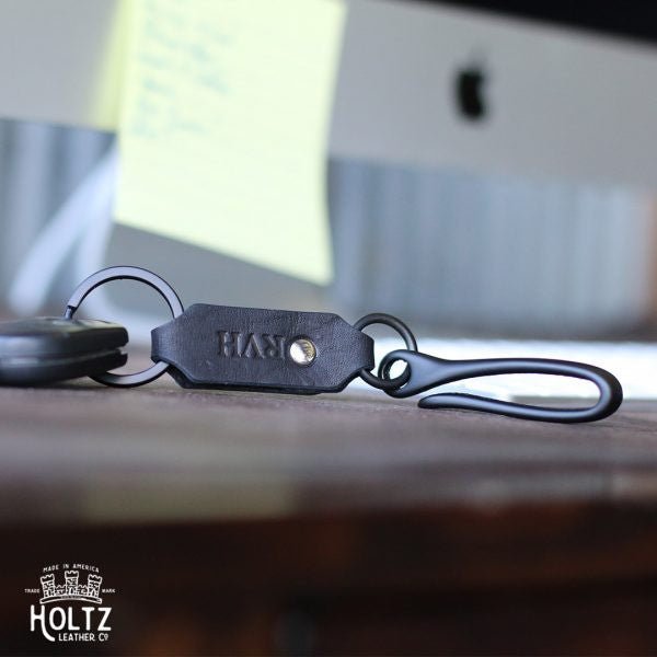 The Big Bass Personalized Fine Leather Keychain Fish Hook Key Ring Holder - Holtz Leather