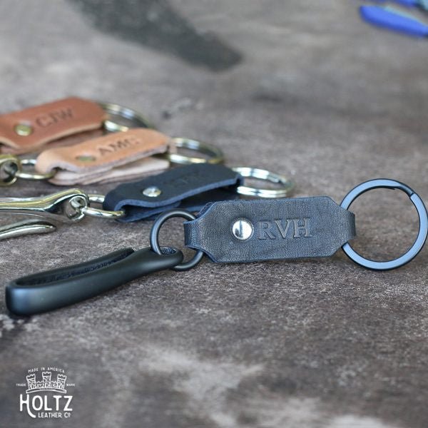 The Big Bass Personalized Fine Leather Keychain Fish Hook Key Ring Holder - Holtz Leather