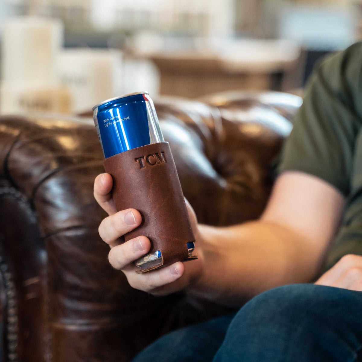 The Blitz Can Coozie - Full - Grain Leather - Holtz Leather