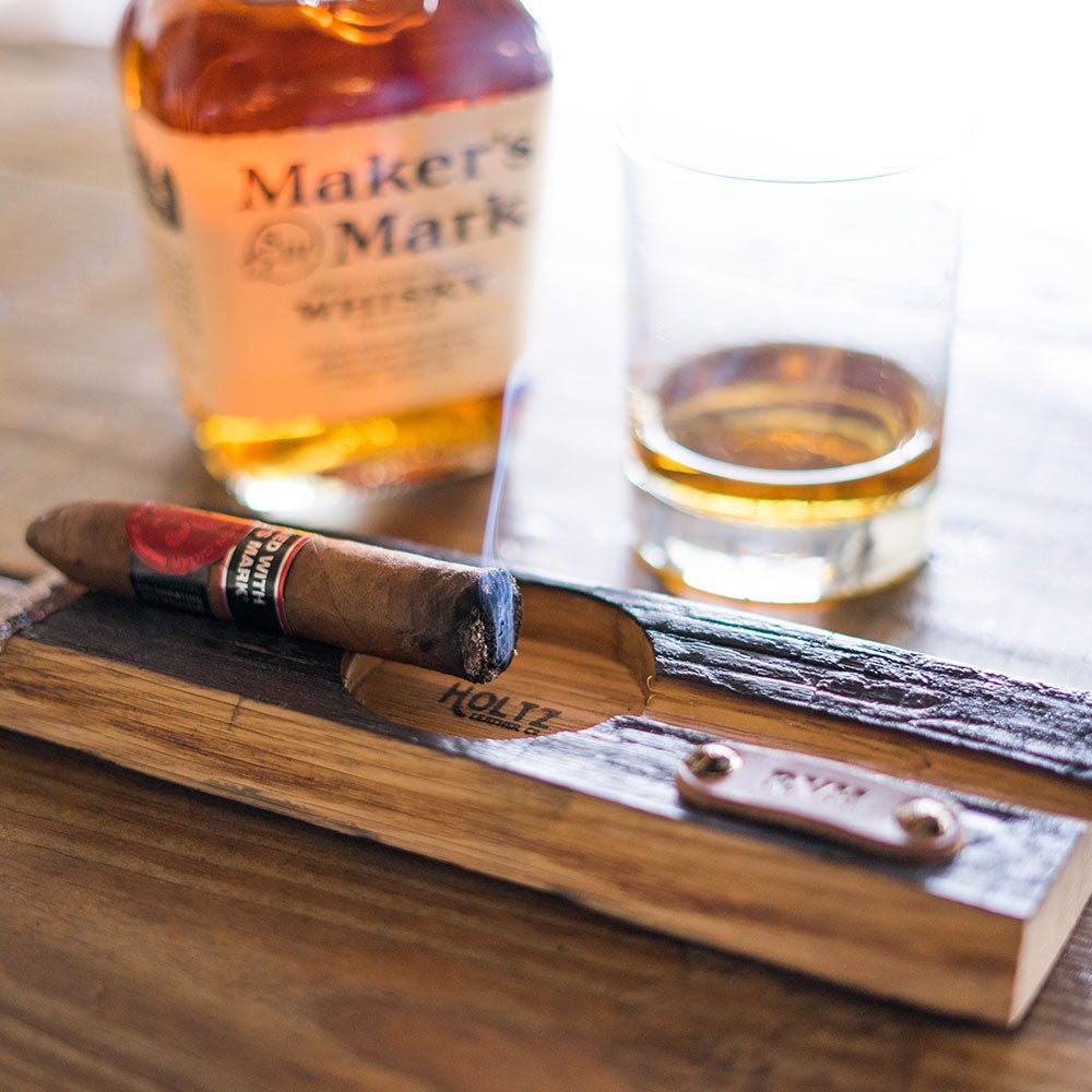 The Cuban Personalized Tennessee Whiskey Barrel Cigar Holder with Ashtray - Holtz Leather