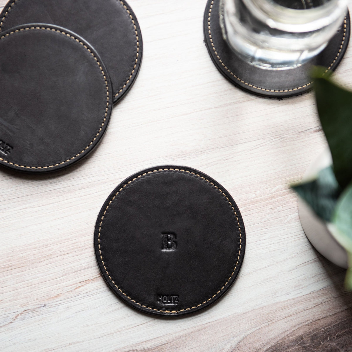 The Farm House Circle Personalized Fine Leather Coaster Set of 4 Coasters - Holtz Leather
