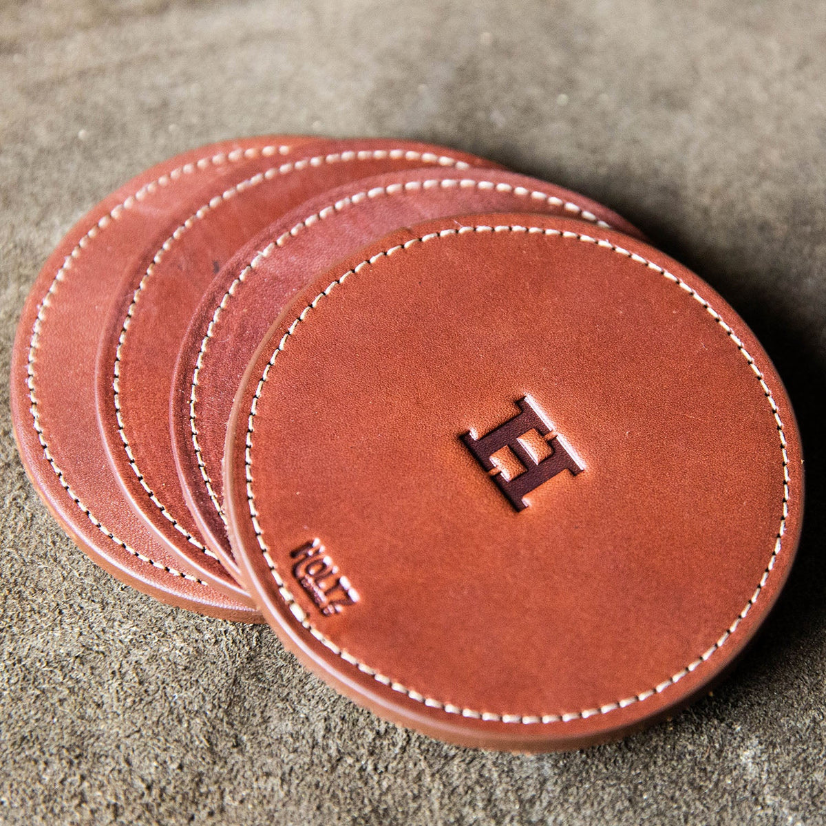 The Farm House Circle Personalized Fine Leather Coaster Set of 4 Coasters - Holtz Leather