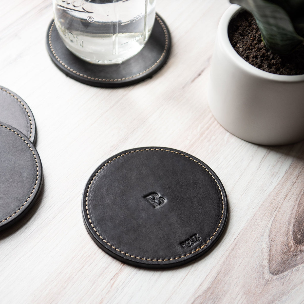The Farm House Circle Personalized Fine Leather Coaster Set of 4 Coasters - Holtz Leather