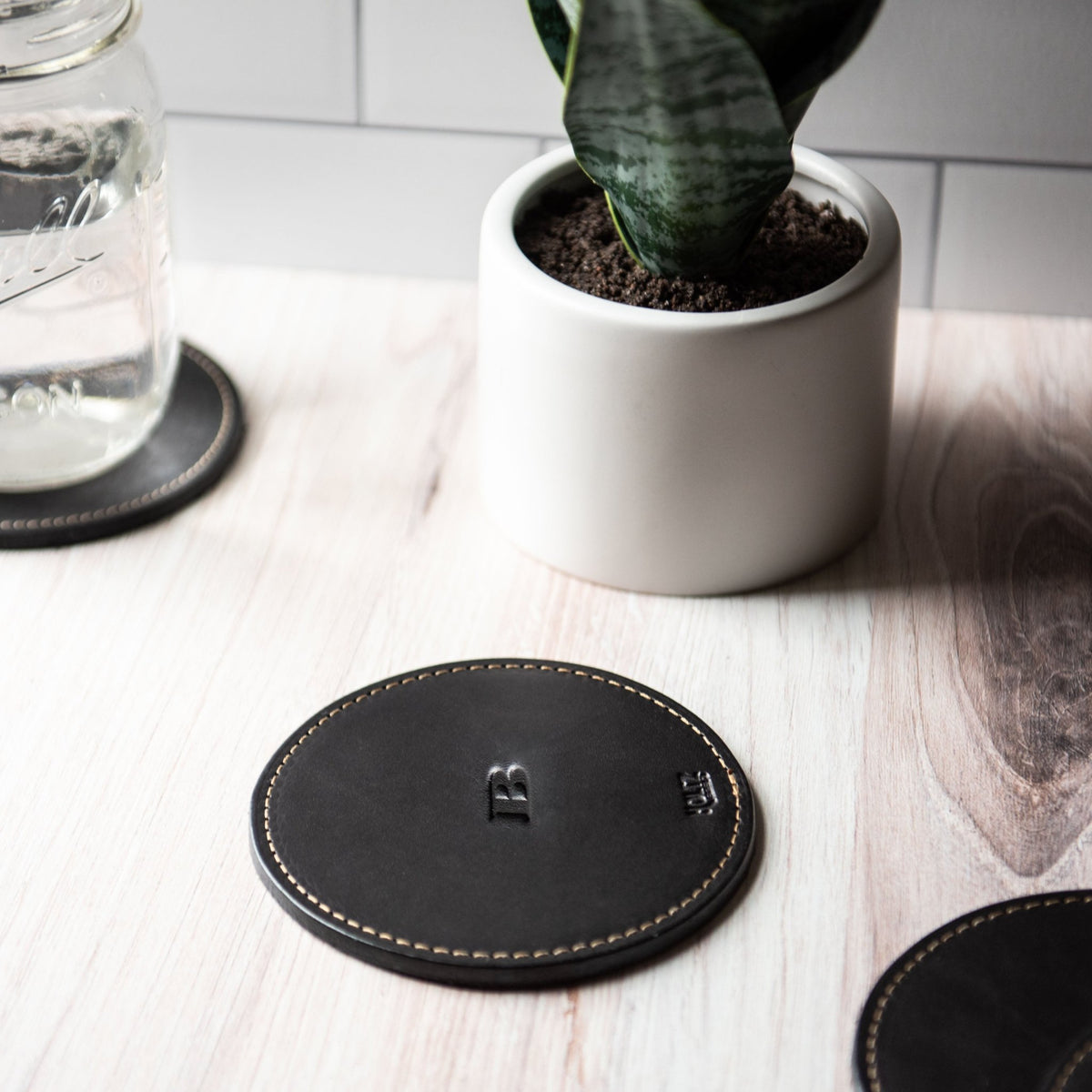 The Farm House Circle Personalized Fine Leather Coaster Set of 4 Coasters - Holtz Leather