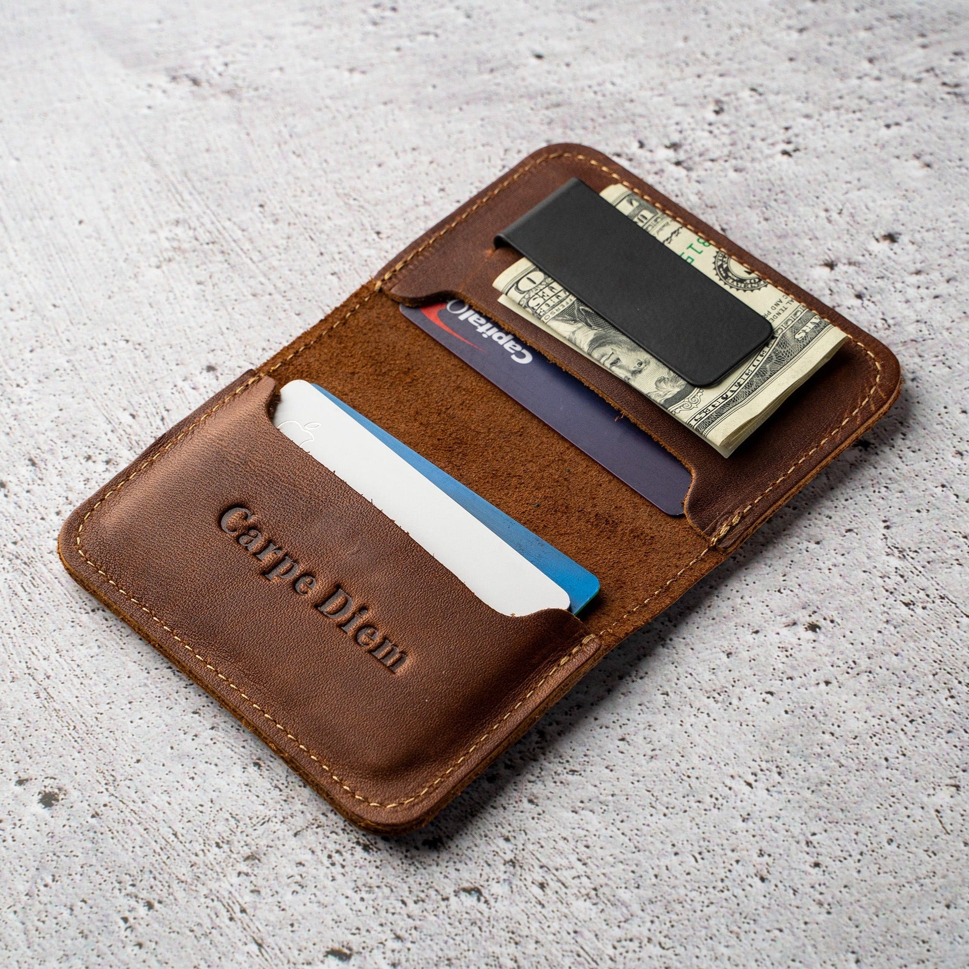 The Gates Personalized Leather Bifold Money Clip Front Pocket Wallet -  Holtz Leather