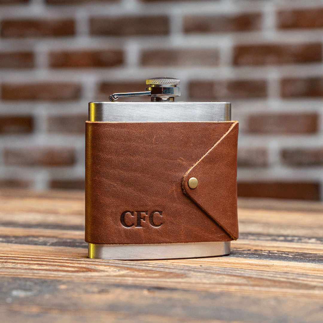 The Hatch Fine Leather Flask Wrap with Stainless Steel Flask - Holtz Leather
