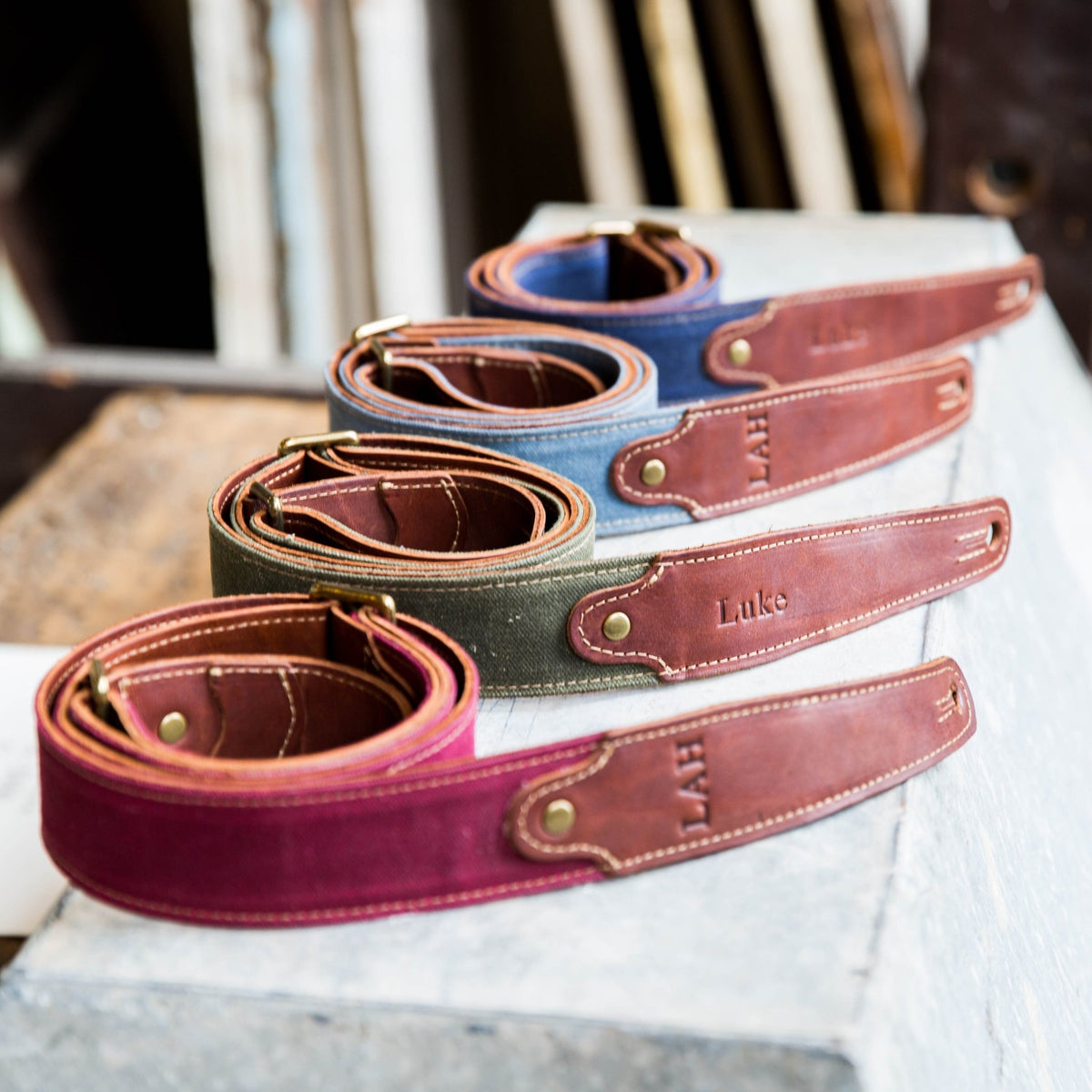 The Hill Fine Leather and Canvas Personalized Guitar Strap - Holtz Leather