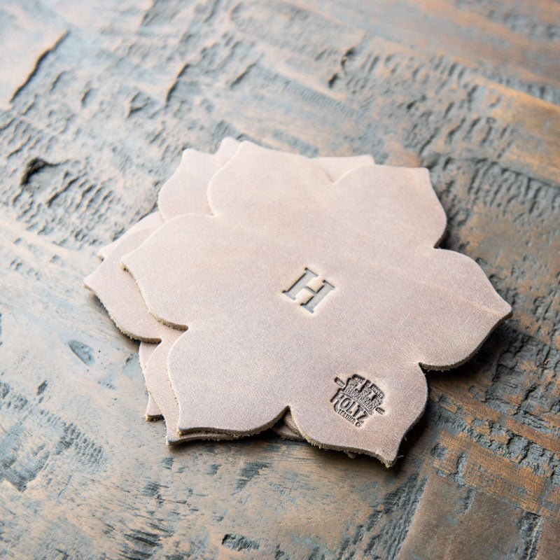 The Magnolia Flower Personalized Fine Leather Coaster Set of 4 Coasters - Holtz Leather