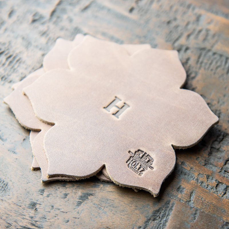The Magnolia Flower Personalized Fine Leather Coaster Set of 4 Coasters - Holtz Leather
