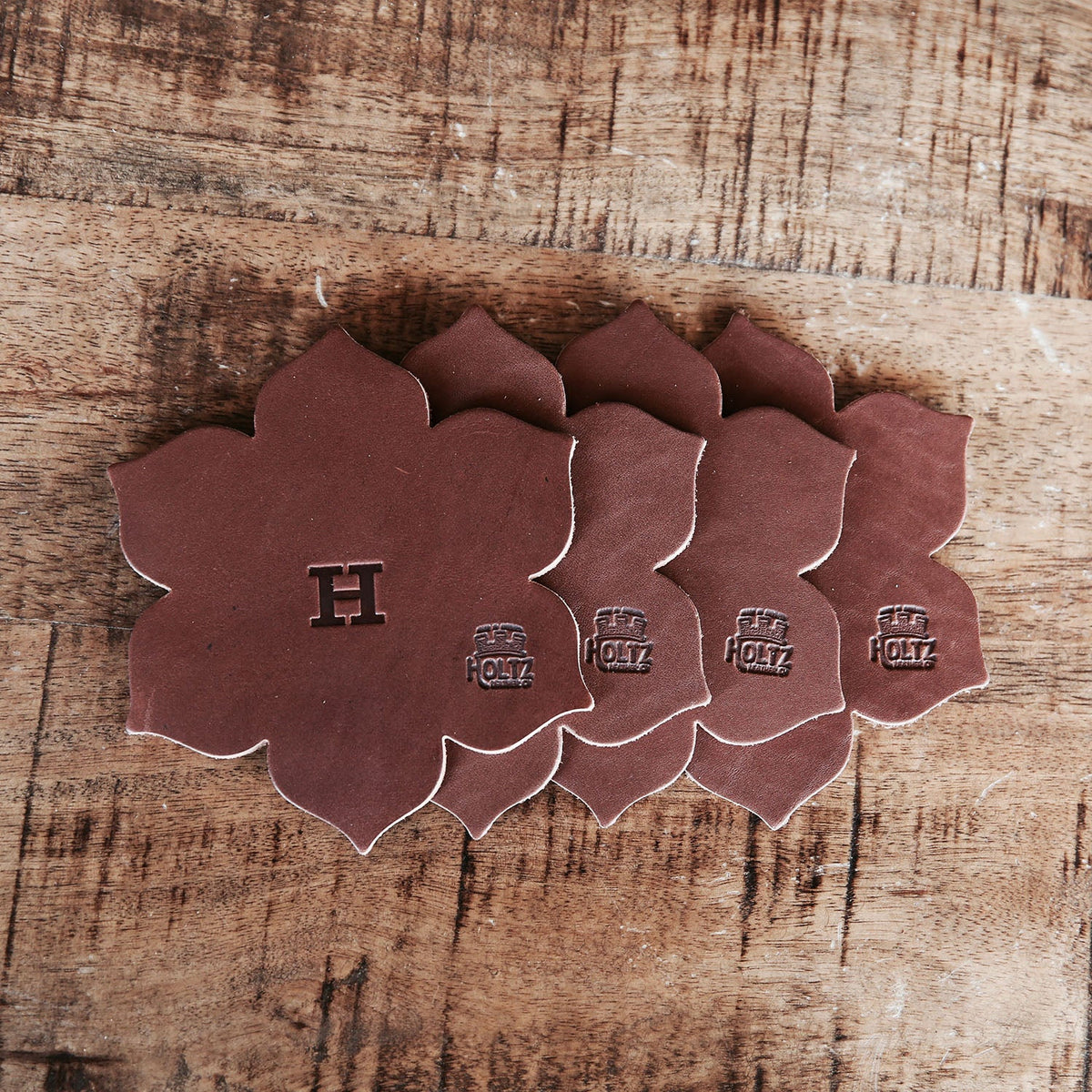 The Magnolia Flower Personalized Fine Leather Coaster Set of 4 Coasters - Holtz Leather
