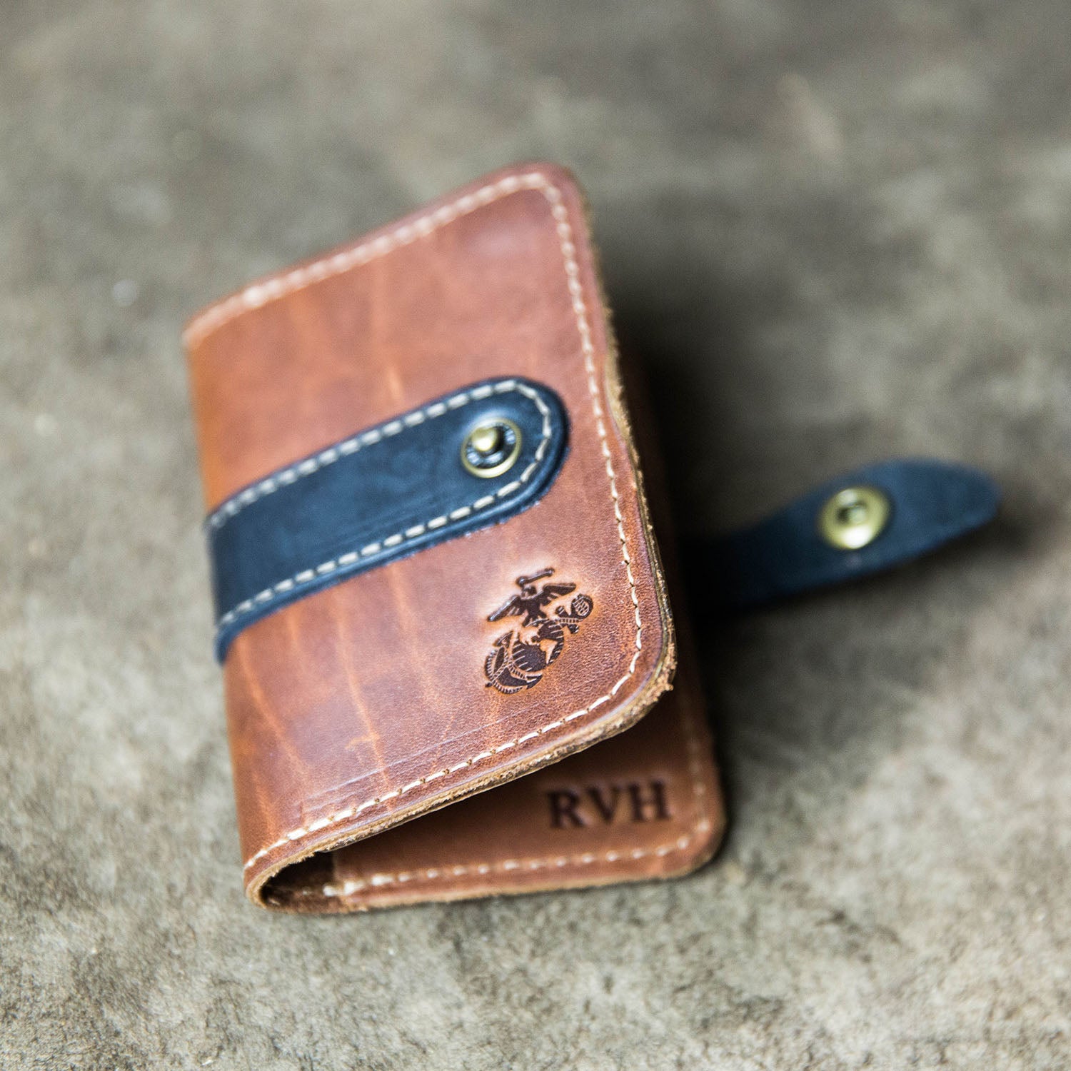 The Officially Licensed Marine Corps Doolittle Fine Leather Snap Closure Wallet BiFold - Holtz Leather