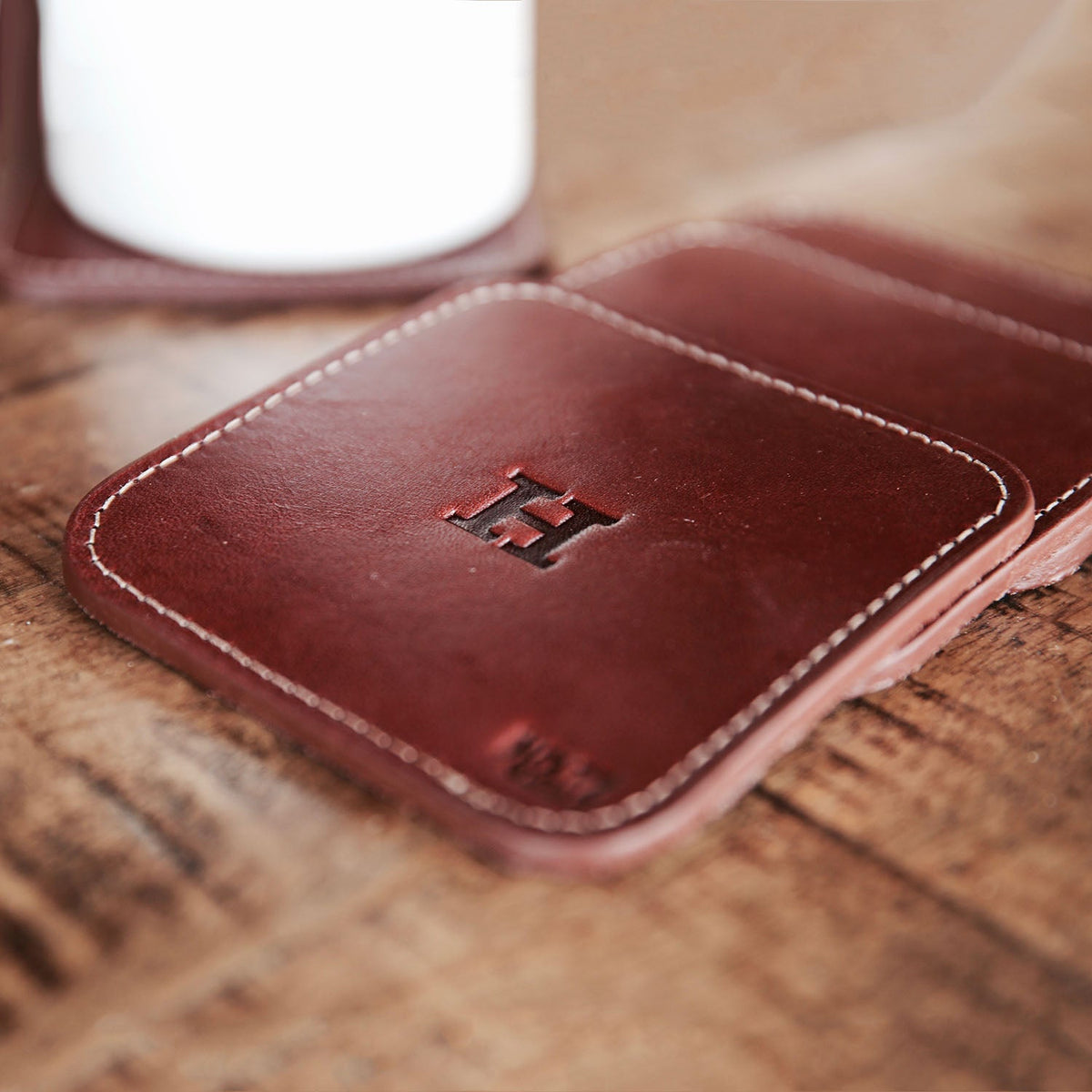 The Ranch House Personalized Fine Leather Coaster Set of 4 Coasters - Holtz Leather
