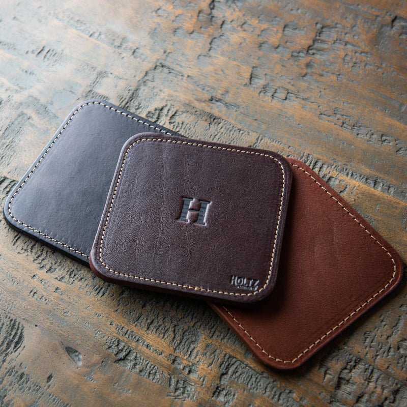 The Ranch House Personalized Fine Leather Coaster Set of 4 Coasters - Holtz Leather