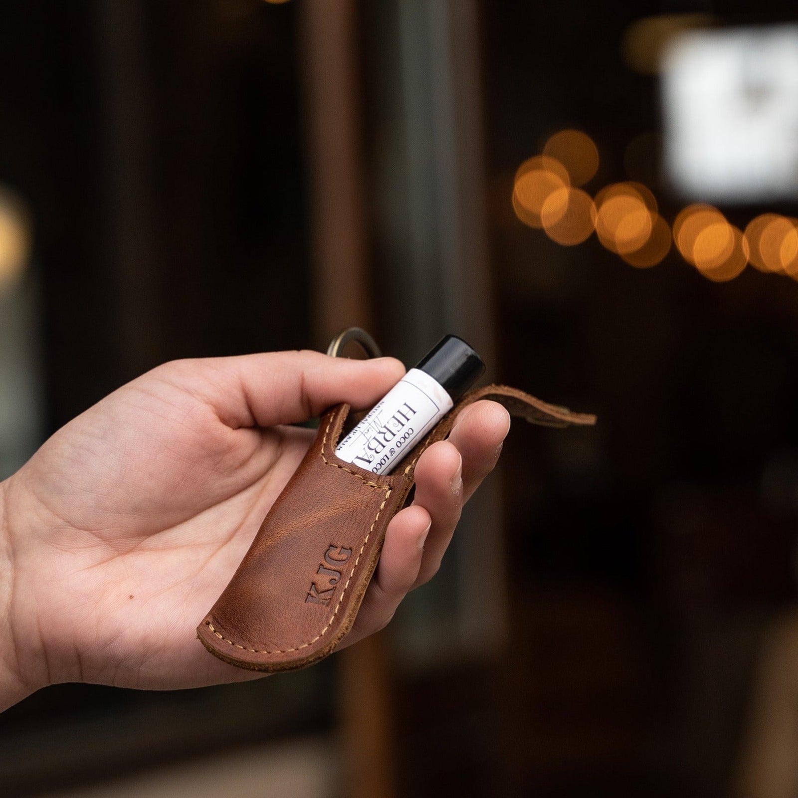 The Sidekick Personalized Fine Leather Lip Balm Holster with Key Ring - Holtz Leather