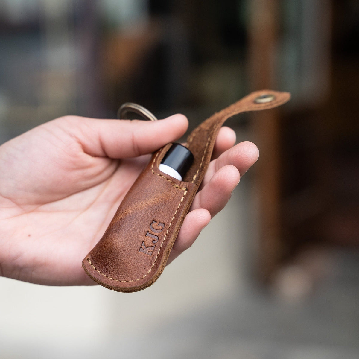 The Sidekick Personalized Fine Leather Lip Balm Holster with Key Ring - Holtz Leather