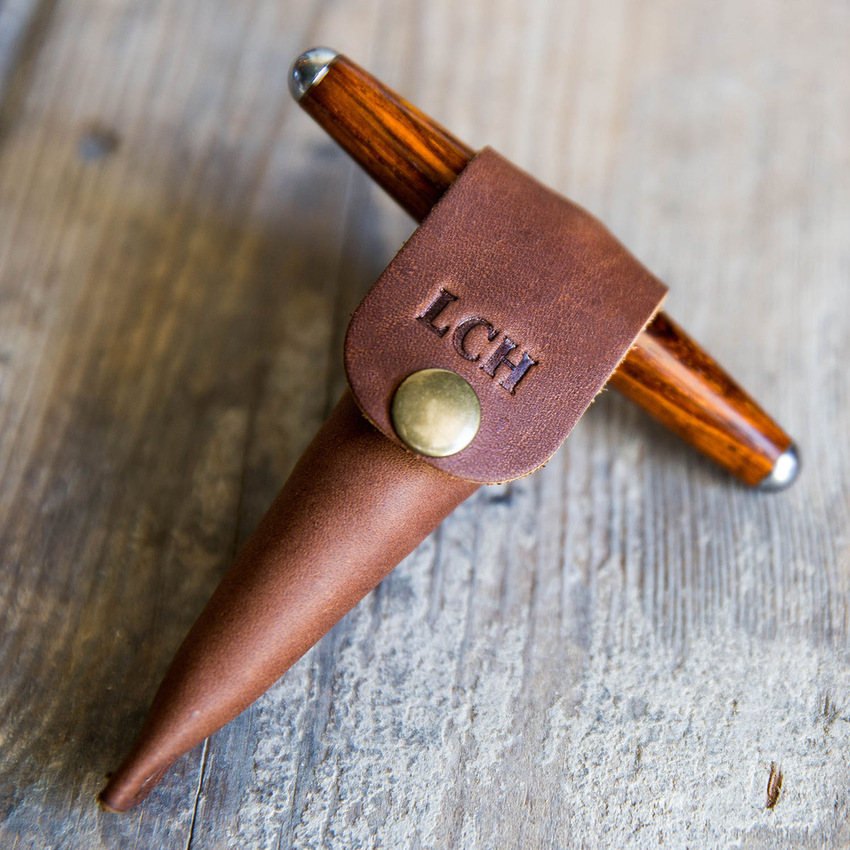 The Vino Personalized Hand Turned Wine Bottle Stopper Corkscrew &amp; Leather Sleeve