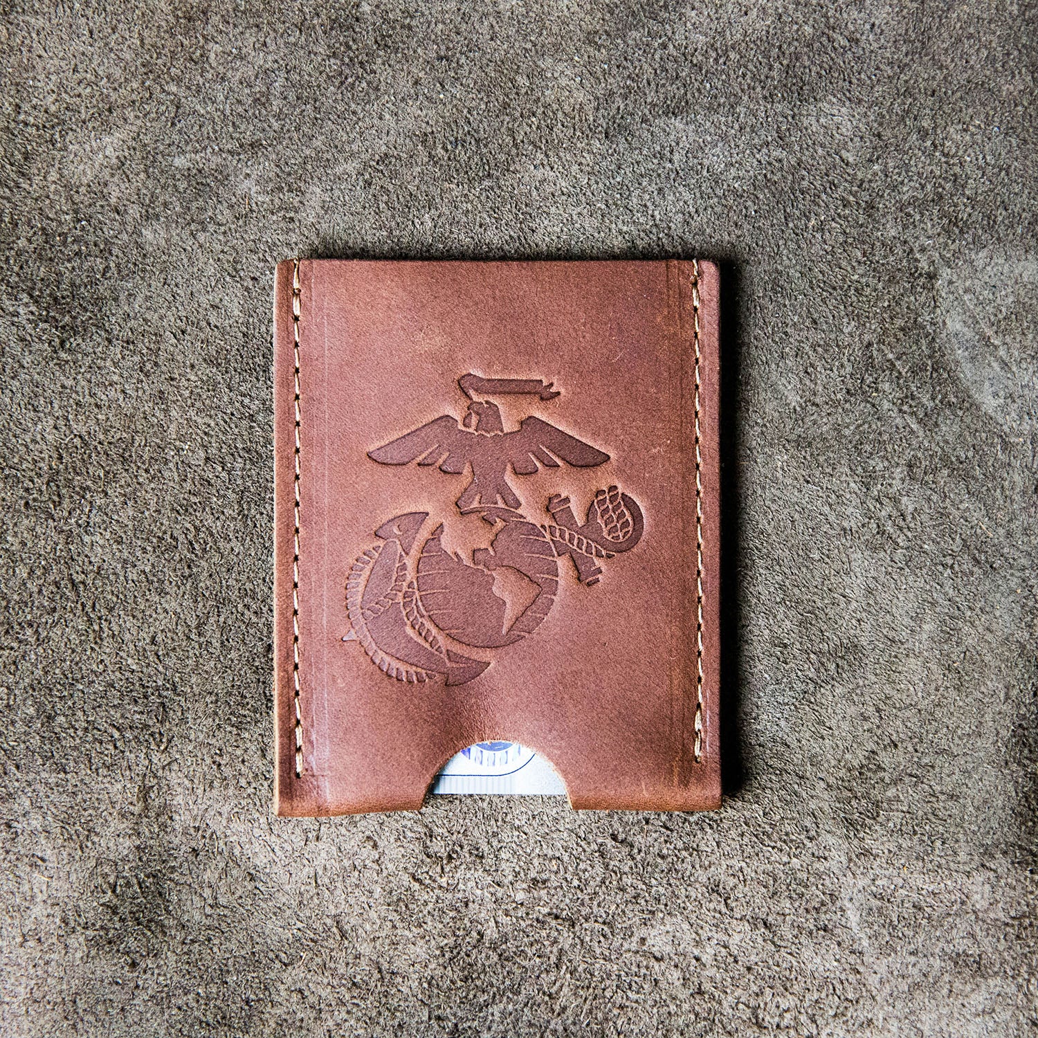Fine leather card holder wallet with marine corps logo