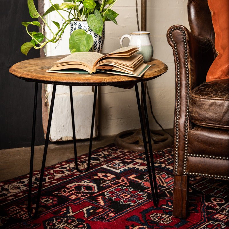 Your Logo + Our Barrel Heads - Tennessee Whiskey Barrel Side Table - Custom Logo and Corporate Gifting - Holtz Leather
