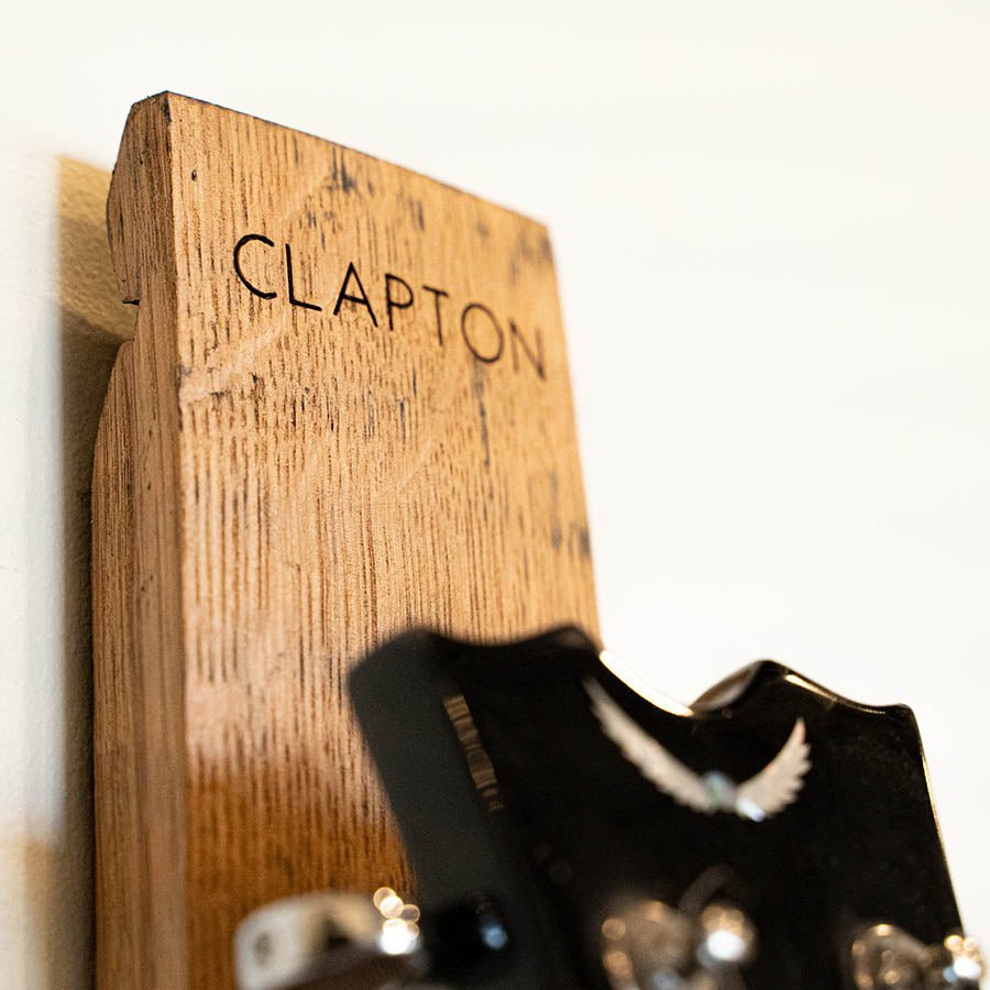 Your Logo + Our Barrels - The Memphis Personalized Tennessee Whiskey Barrel Guitar Holder Hanger - Custom Logo and Corporate Gifting - Holtz Leather