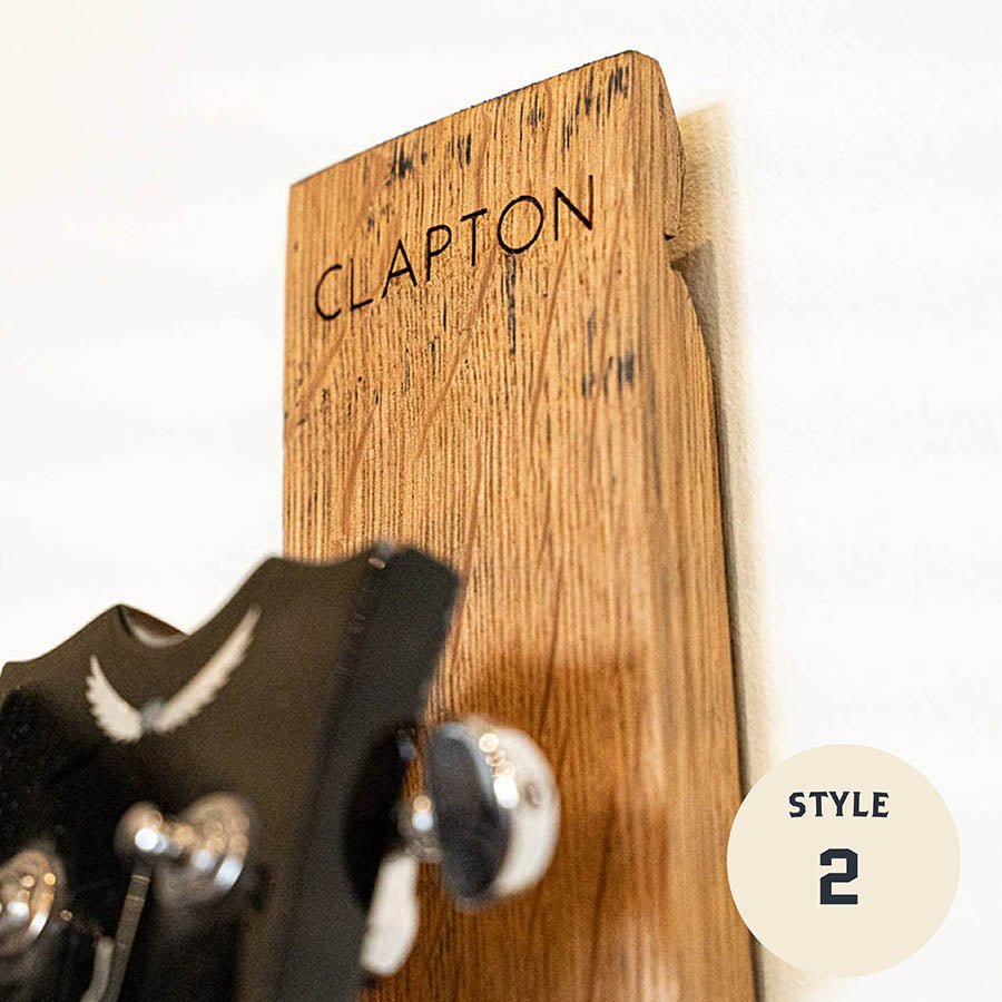 Your Logo + Our Barrels - The Memphis Personalized Tennessee Whiskey Barrel Guitar Holder Hanger - Custom Logo and Corporate Gifting - Holtz Leather