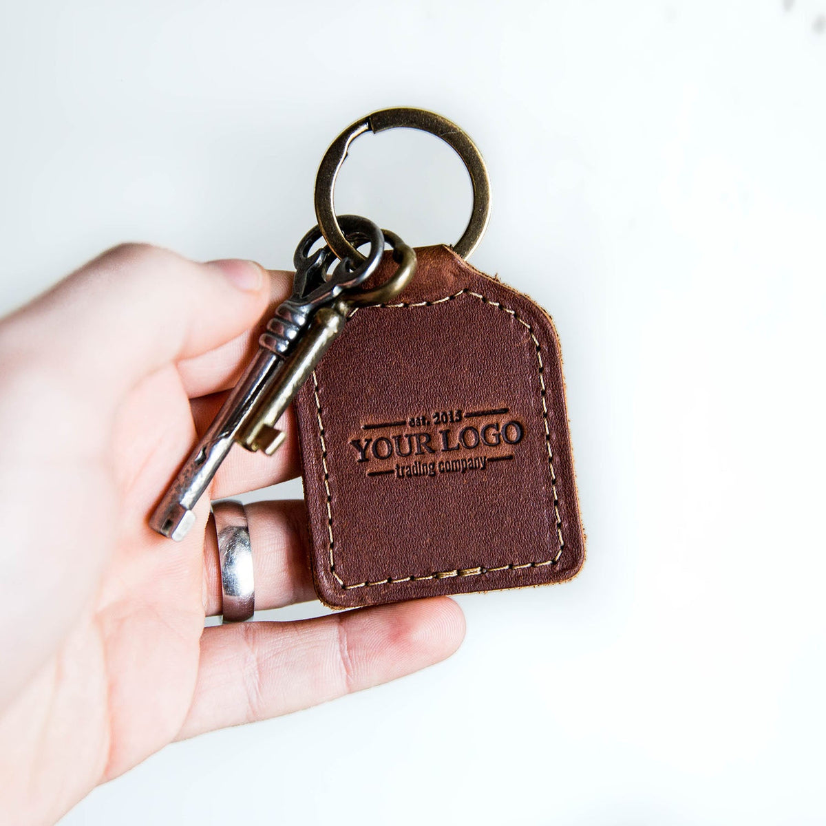 Your Logo + Our Leather - Fine Leather Key Chain - Custom Logo and Corporate Gifting - Holtz Leather