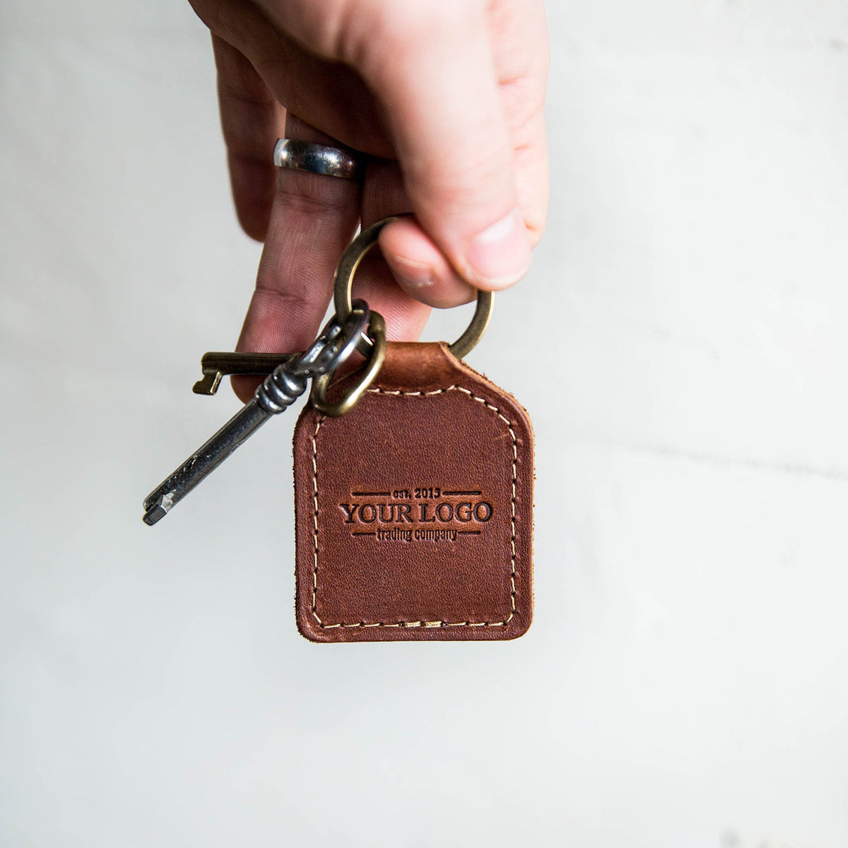 Your Logo + Our Leather - Fine Leather Key Chain - Custom Logo and Corporate Gifting - Holtz Leather