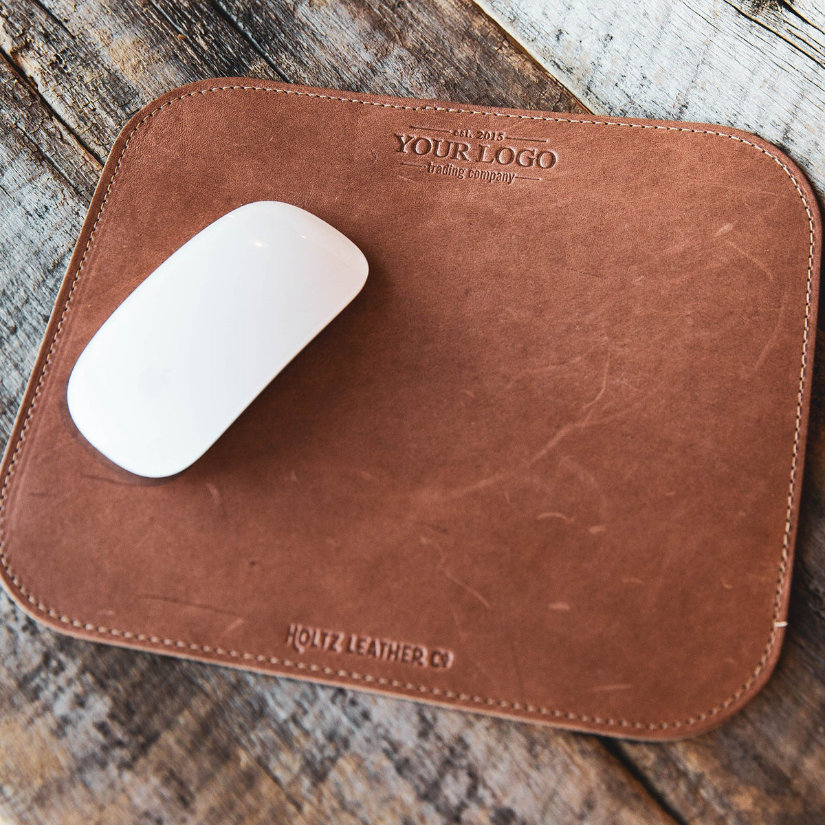 Your Logo + Our Leather - The Architect Fine Leather Mouse Pad Mousepad Office Accessories - Custom Logo and Corporate Gifting - Holtz Leather
