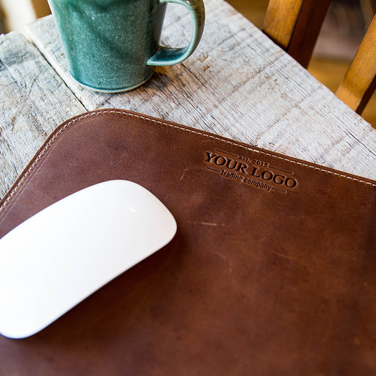 Your Logo + Our Leather - The Architect Fine Leather Mouse Pad Mousepad Office Accessories - Custom Logo and Corporate Gifting - Holtz Leather