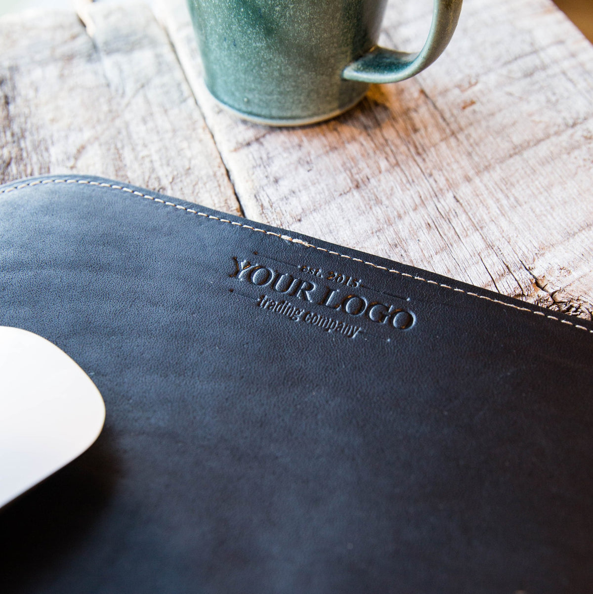 Your Logo + Our Leather - The Architect Fine Leather Mouse Pad Mousepad Office Accessories - Custom Logo and Corporate Gifting - Holtz Leather