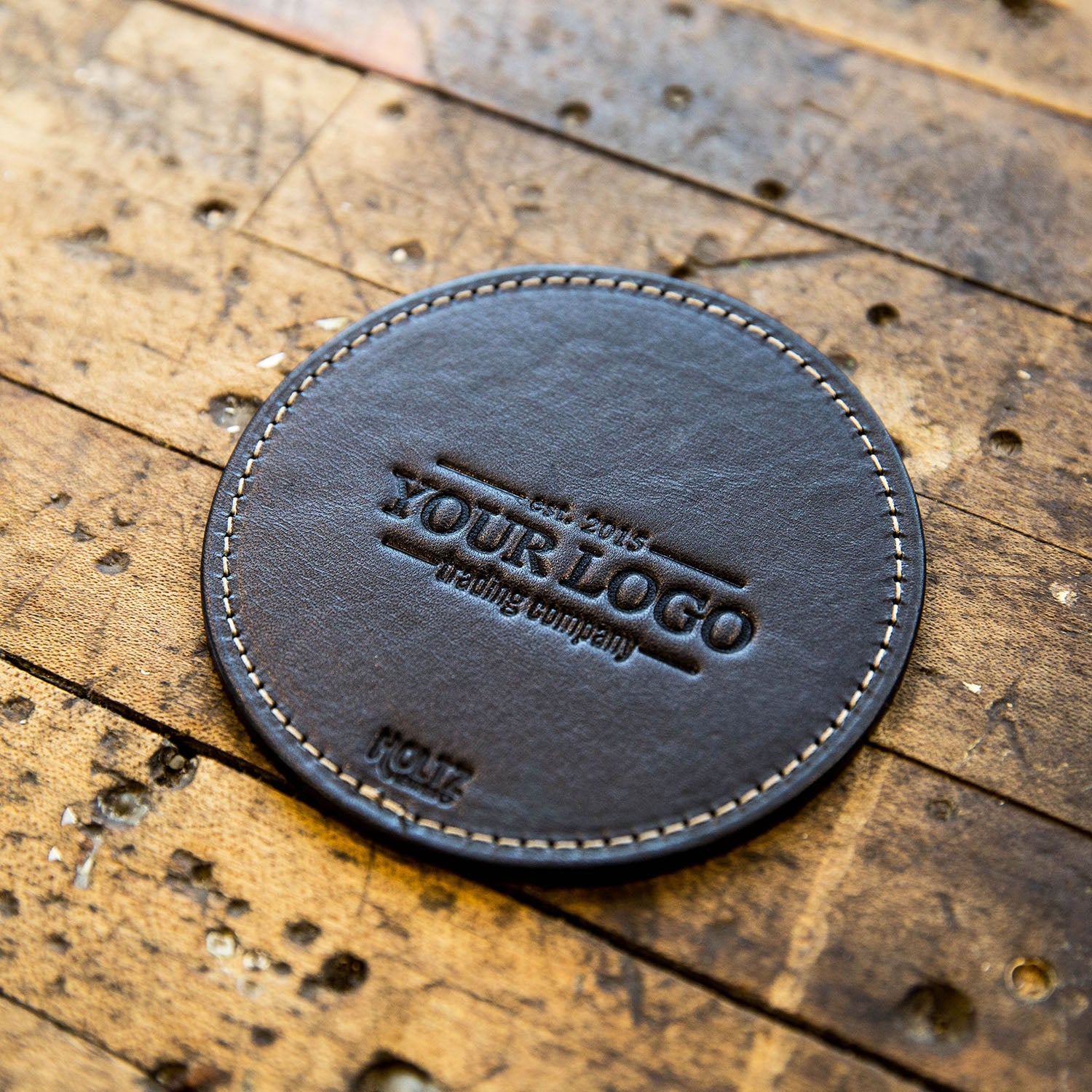 Your Logo + Our Leather - The Farm House Fine Leather Coaster Set of 4 Coasters - Custom Logo and Corporate Gifting - Holtz Leather