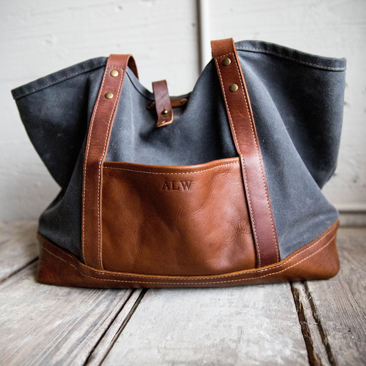 Your Logo + Our Leather - The Market Tote - Fine Leather & Waxed Canvas Bag Purse - Holtz Leather