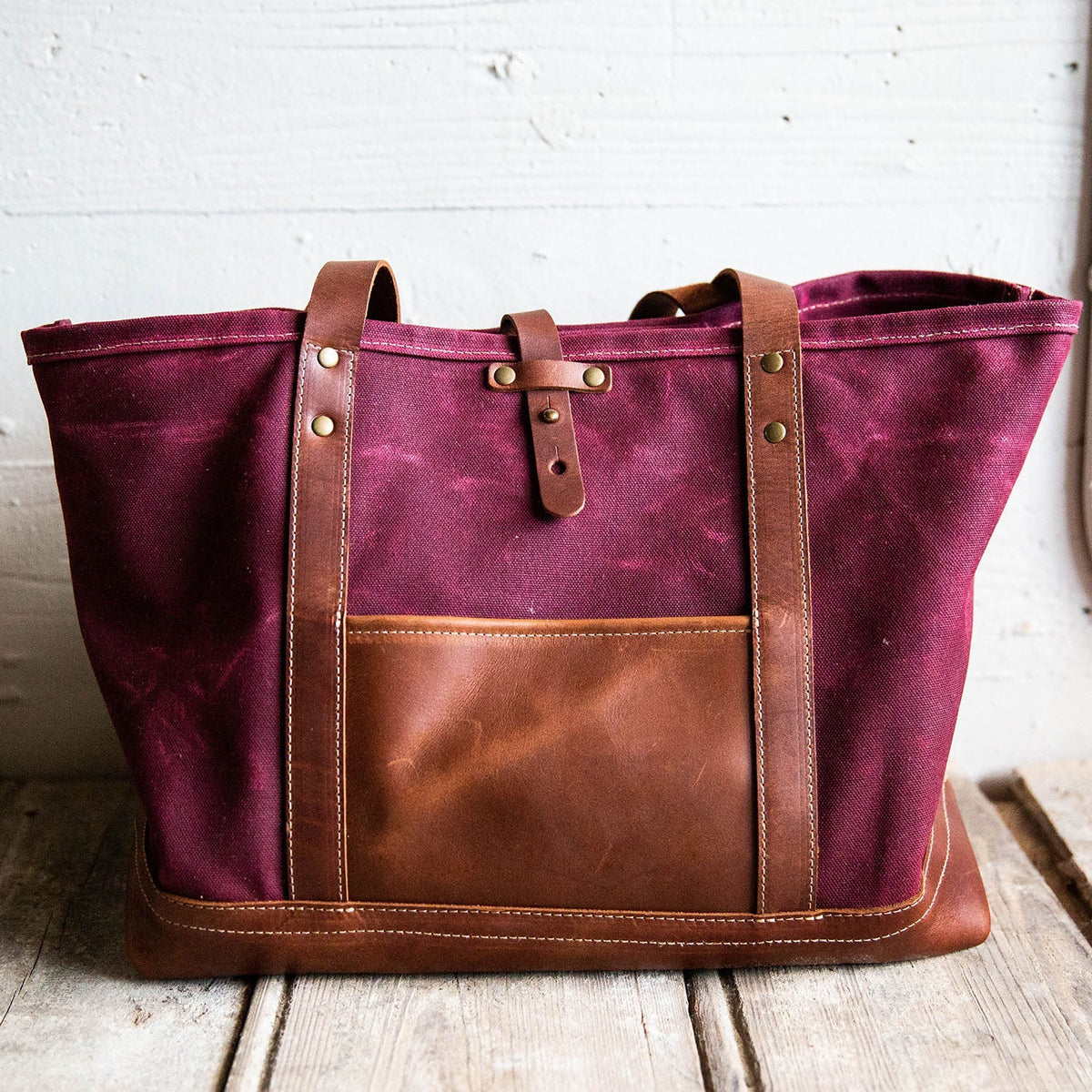 Your Logo + Our Leather - The Market Tote - Fine Leather & Waxed Canvas Bag Purse - Holtz Leather
