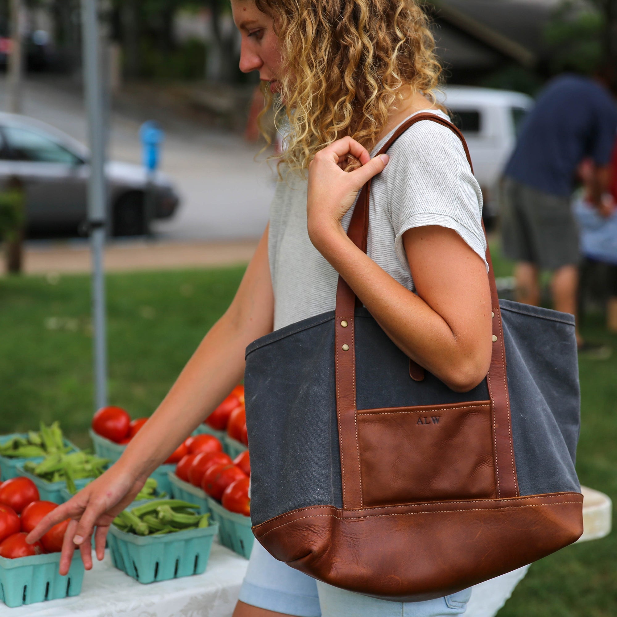 Your Logo + Our Leather - The Market Tote - Fine Leather & Waxed Canvas Bag Purse - Holtz Leather