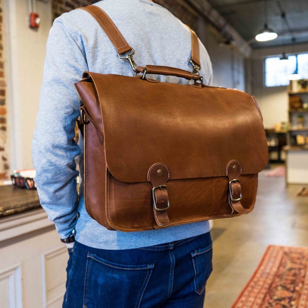 Your Logo + Our Leather - The No. 1860 EXPRESS - Fine Leather Messenger Bag & Briefcase - Custom Logo and Corporate Gifting - Holtz Leather